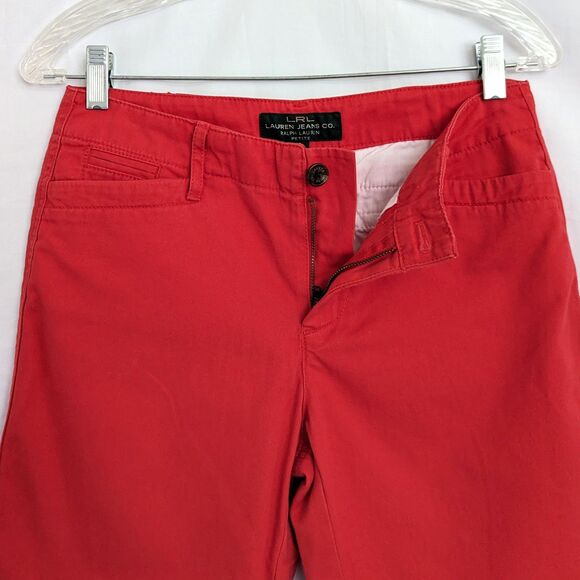 LRL Ralph Lauren Jeans Co Red Cotton Midcalf Chino Capri Womens Size 2P - Picture 2 of 12